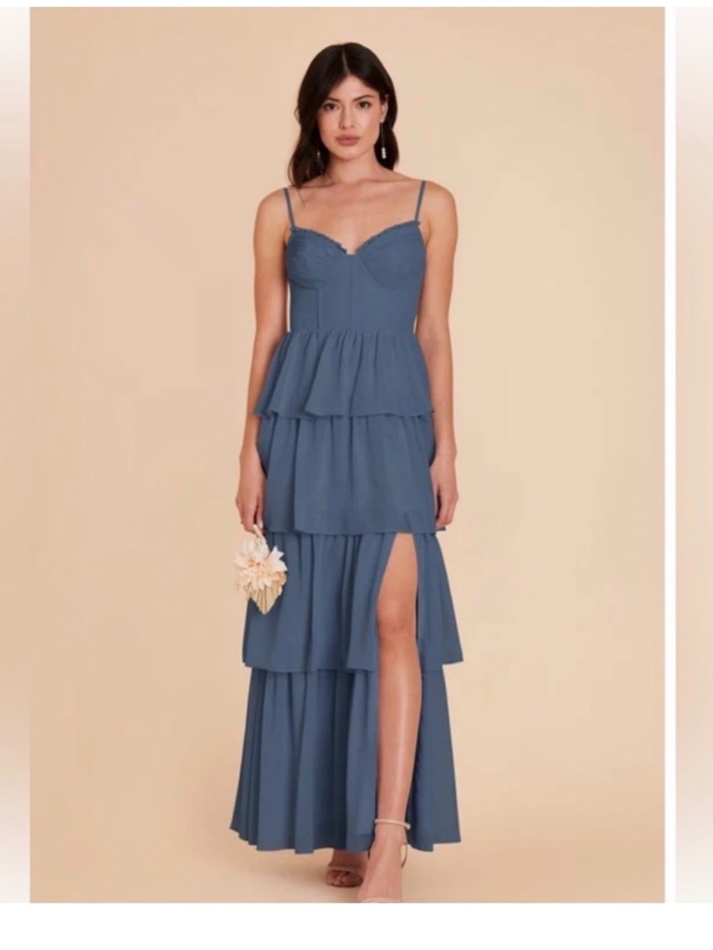 NWT Birdy Grey Lola Chiffon Dress Twilight Small Dusty Blue Bridesmaid Tiered